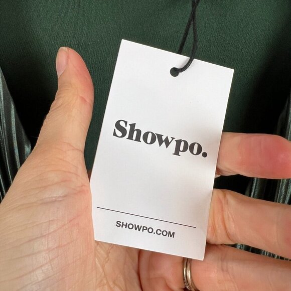 Showpo Armida Jumpsuit Size 12 Plunge Neckline Wide Leg Plisse Event Party Green - Picture 6 of 13